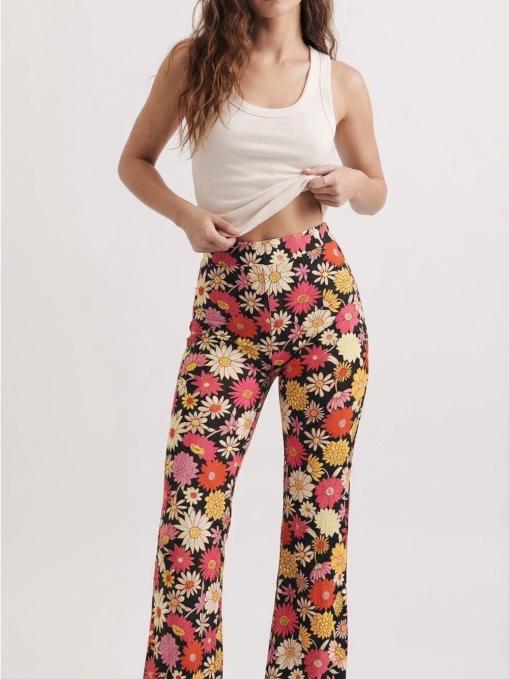 No Boundaries Floral Wide-Leg Pants in Black, Pink & Yellow - Picture 2 of 3